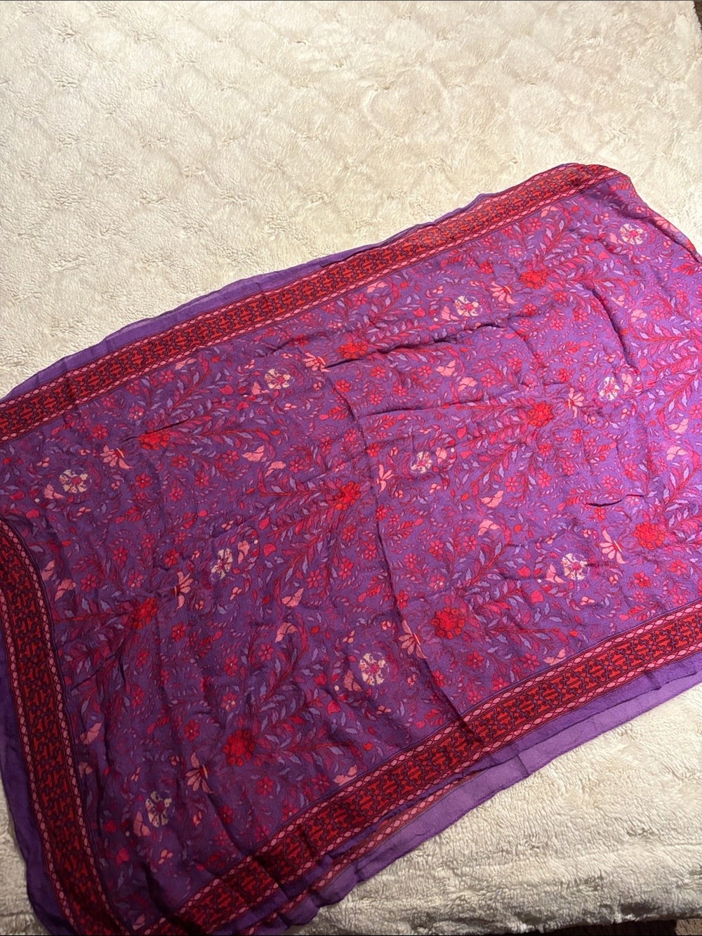 Tory Burch Purple Scarf with Red Floral Print
